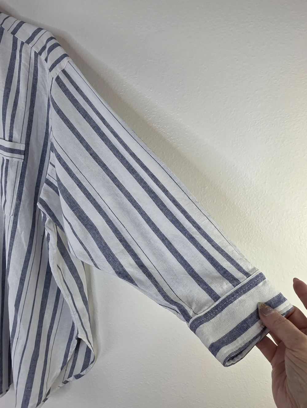 Nine West Jeans Linen Blend Blue & White Stripe Button Down Shirt Size 1X